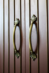 Pair of zinc handles on a wooden cabinet 